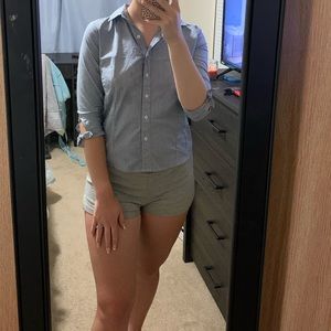 White and Navy Striped Button Down Shirt